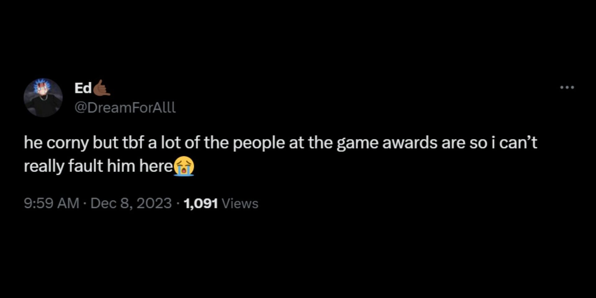 Internet reacts to the Shang-Chi actor's viral GIF at The Game Awards 2023. (Image via X/@DreamForAlll)
